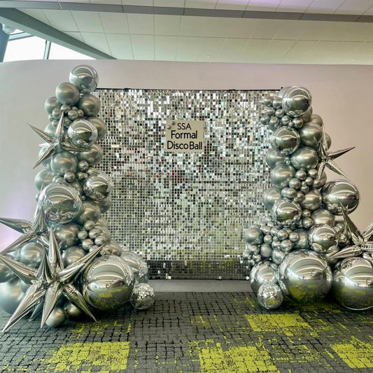 Silver Shimmer & Disco Wall | Chrome Balloon Backdrop | Calgary Event Decor