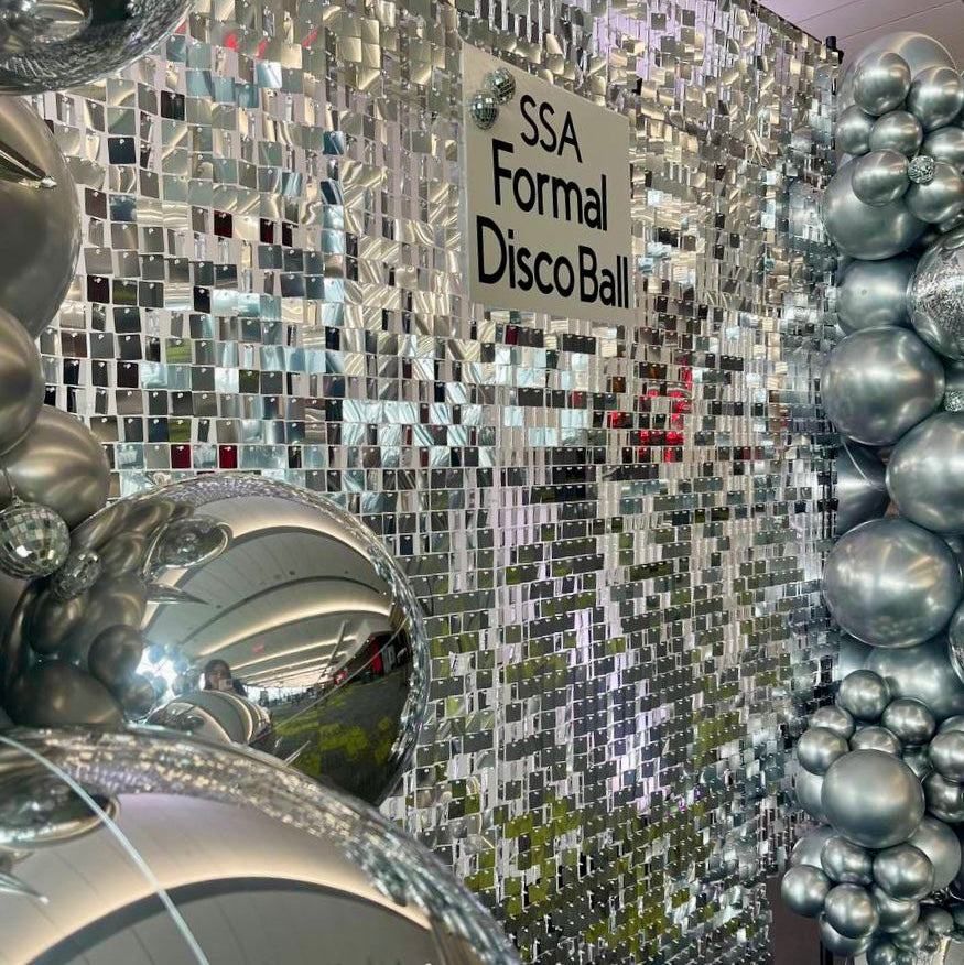 Silver Shimmer & Disco Wall | Chrome Balloon Backdrop | Calgary Event Decor