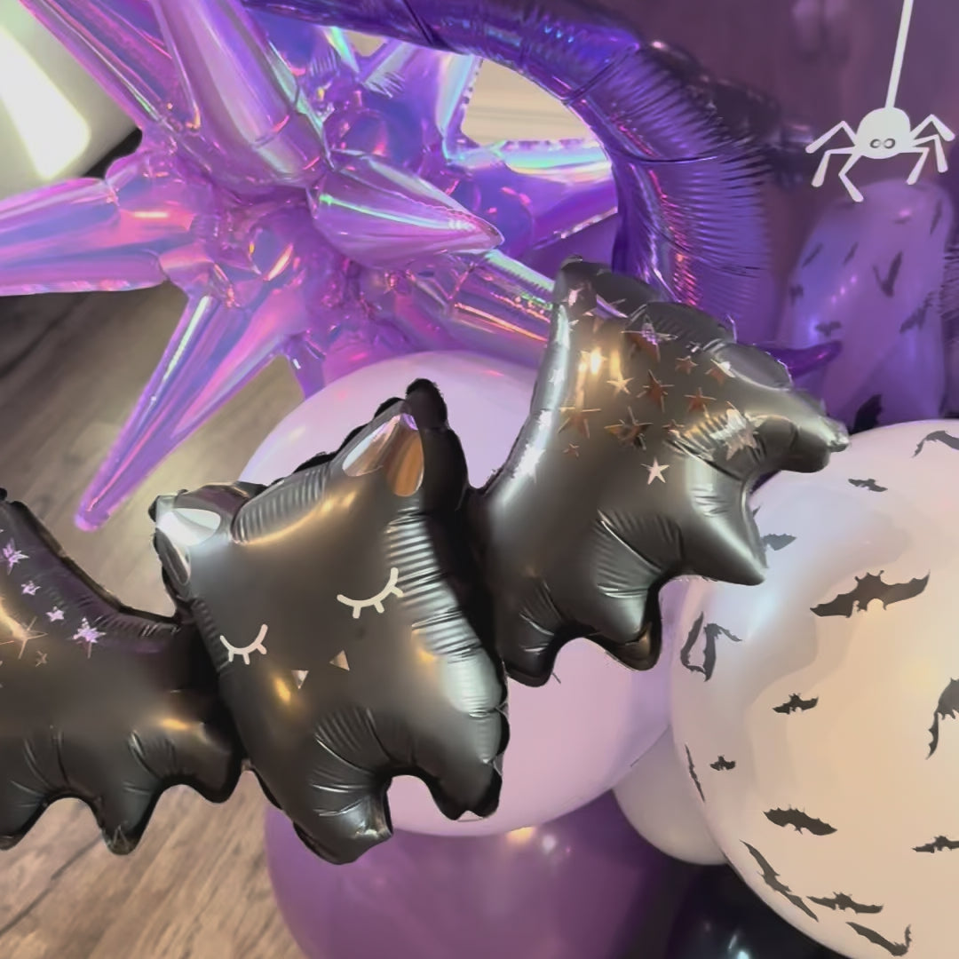 Foil and latex balloons with bat style, custom marquee balloon composition
