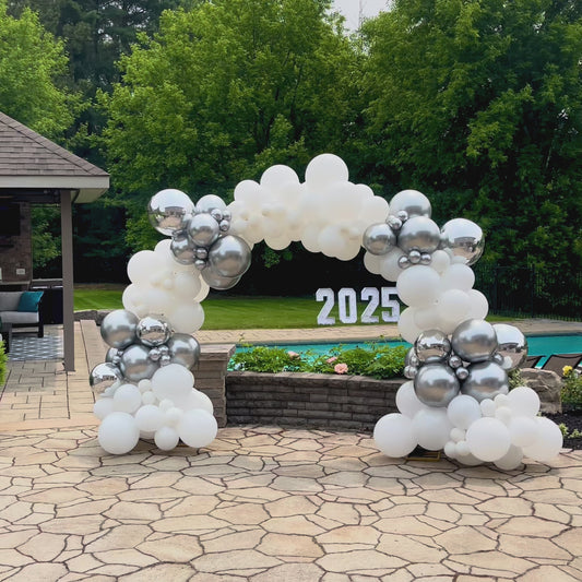 Class of 2026: Organic Oval Arch | Elegant White & Chrome Silver Celebration